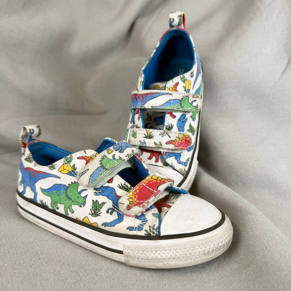 Converse Chuck Taylor All Star Toddler 10 White Dinosaur Hook and Loop Sneakers